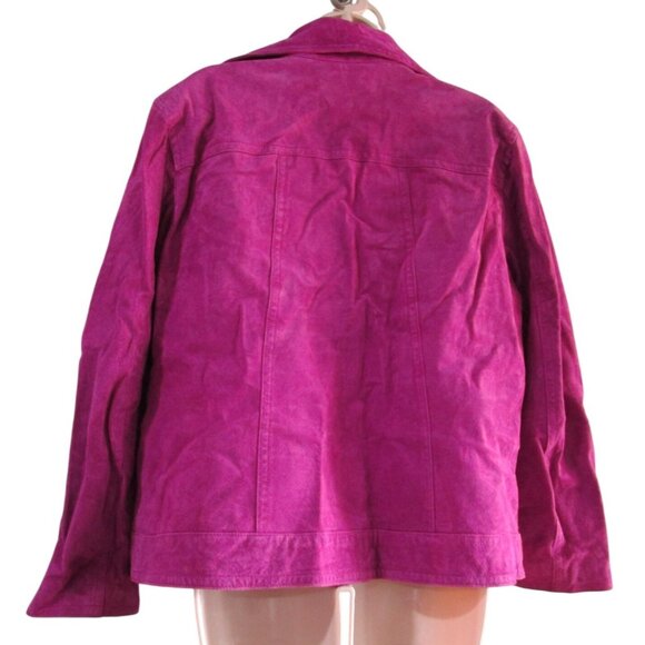 Magenta Suede Leather Jacket Button Closure  Chicos Size 3 Ladies XL - Picture 2 of 16